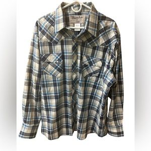 Wrangler Wrancher Blue Plaid Cotton Blend Sz XXL‎ Excellent